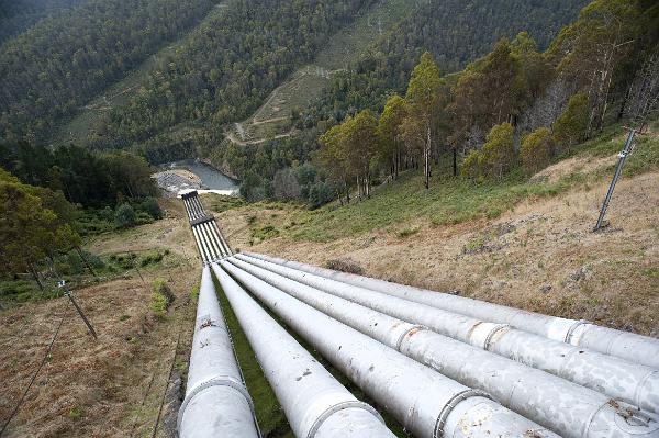 Tarraleah Power Station, Tasmania View of a series of water pipes at the Tarraleah Power Station, a hydroelectric power station on the Upper Derwent River in Tasmania