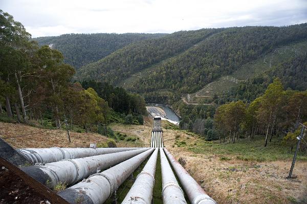 Water pipes at a hydroelectric scheme Water pipes at a hydroelectric scheme transporting water to the turbines to generate electricity, renewable or alternative energy concept