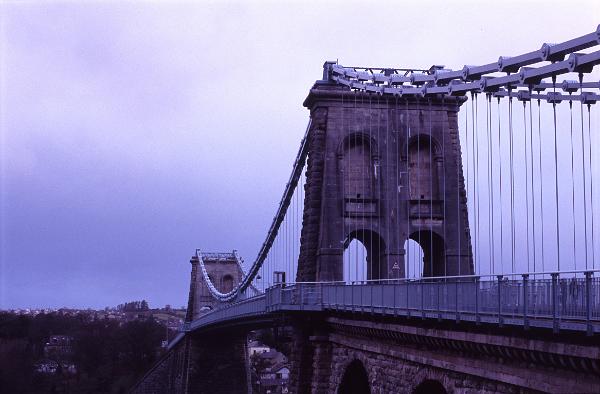 Menai Bridge structure detail Menai Bridge structure detail showing the chain links on the suspension bridge connecting the island of Anglesey to the mainland across the Menai Strait. The bridge is an example of a chain link suspension bridge